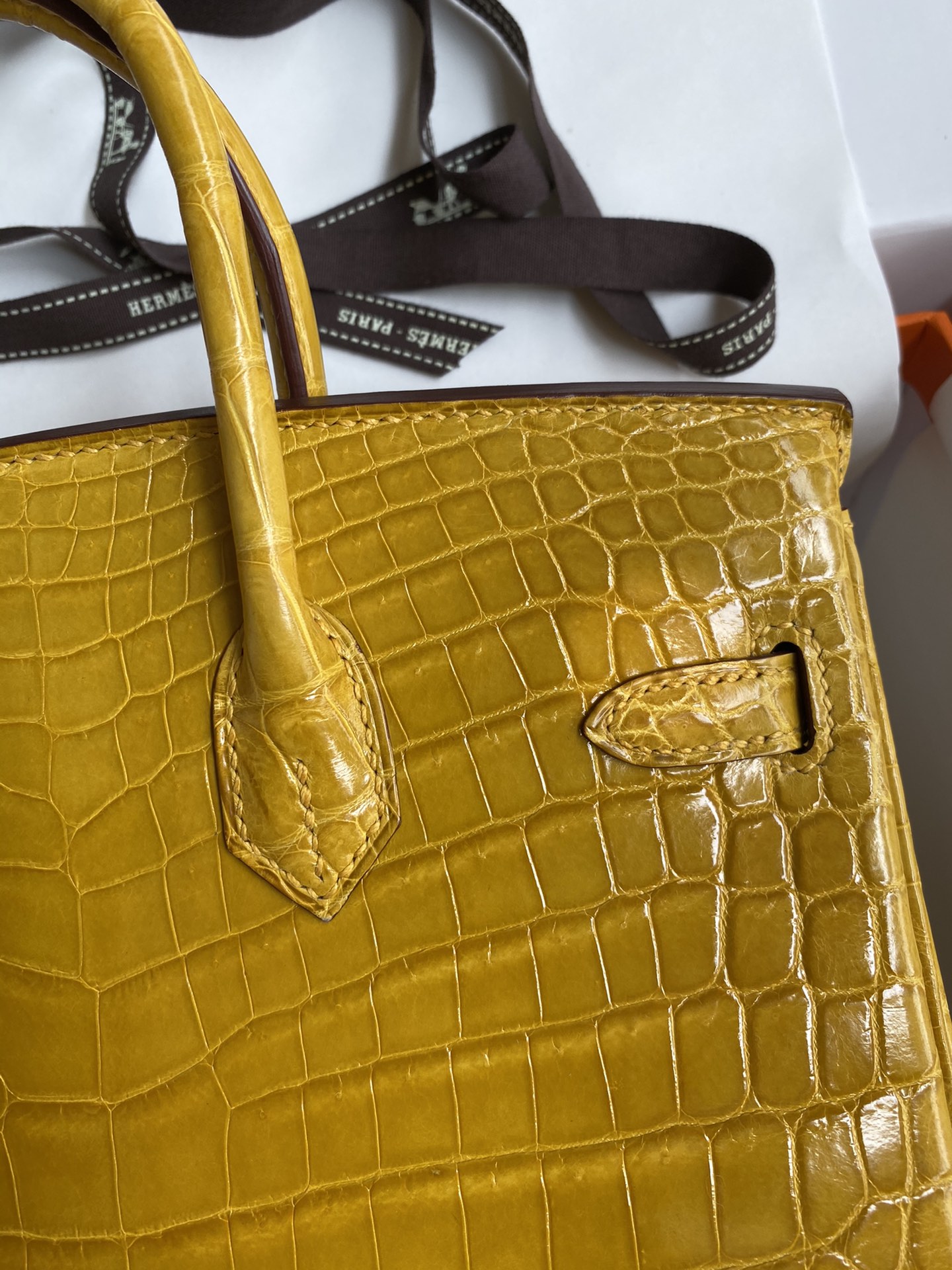 Hermes Birkin 25CM Handmade Bag In Craie Crocodile Niloticus Shiny Skin